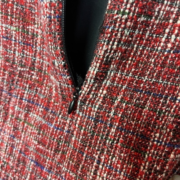 Adam Lippes Collective Women’s 10 Red Tweed Midi Sleeveless Sheath Dress - Picture 11 of 12